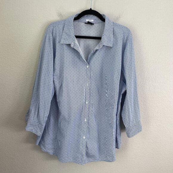 Liz Claiborne Woman Plus 2X Stretch Button Up Shirt Blue Polka Dot 3/4 Sleeve - Picture 6 of 9